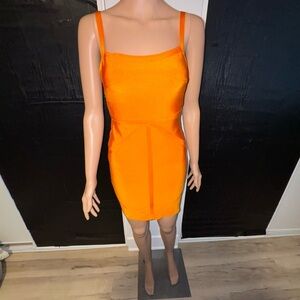PrettyLittleThing Orange Sheath Midi Dress Spaghetti Strap